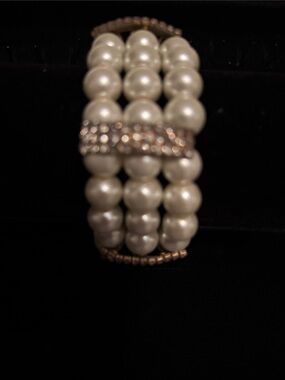 Pearl Multi-Row Stretch Bracelet with Crystal Accent